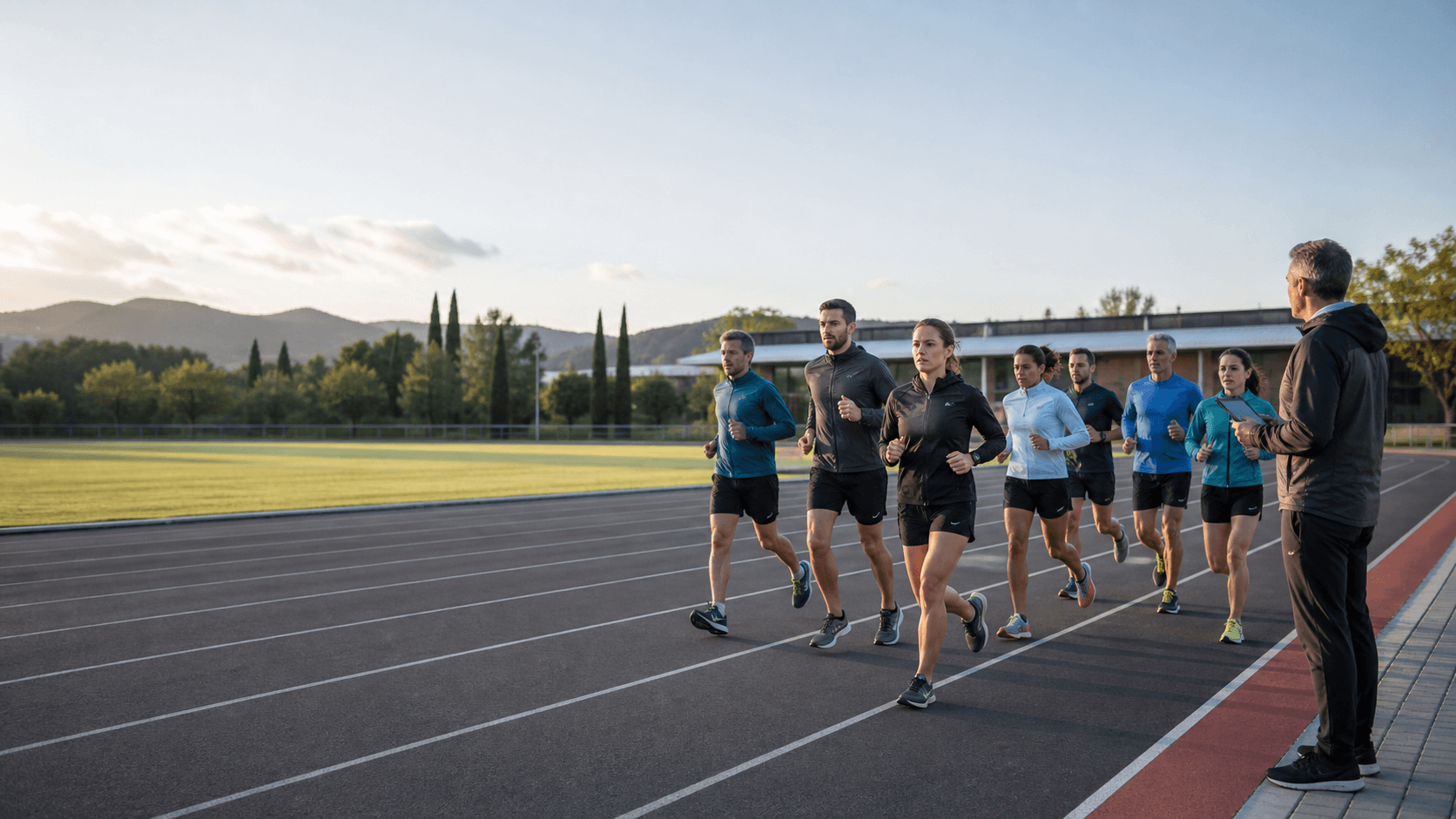 Una squadra di runner durante un allenamento in pista
